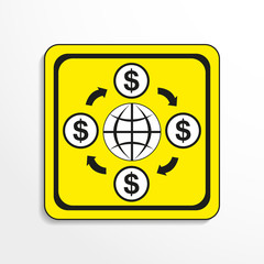 Circulation of money in the world. Vector icon.