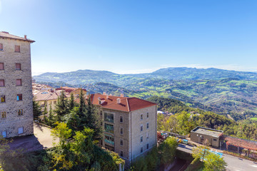 Obraz premium San Marino and the Apennine Mountains. Monte Titano is the highest peak