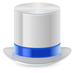 White top hat with blue ribbon