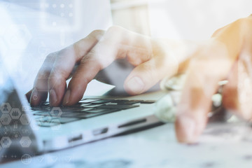 close up of Medicine doctor hand working with modern computer an