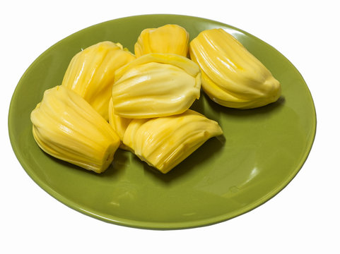 jack fruit in disk on white background