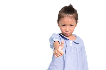 Fototapeta premium Little asian girl frustrated posing isolate background selective