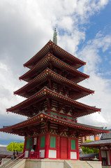 Fototapeta premium Red five-story pagoda. Osaka