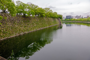 Moat of the old castle. Osaka Japan.
