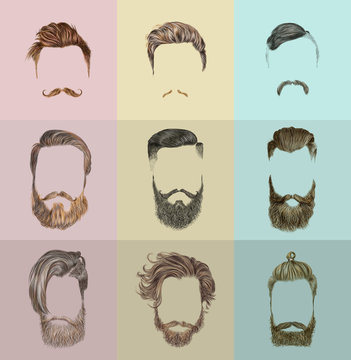 Mustache and beard Set on white background