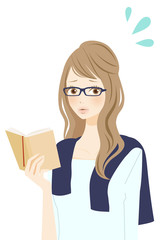 読書中の女性　焦る