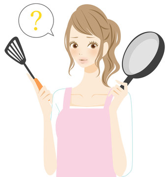 料理をする女性　質問