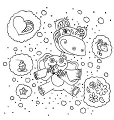 the monkey with aquarius celebration valentines day cartoon for coloring hand drawn isolated on the white background