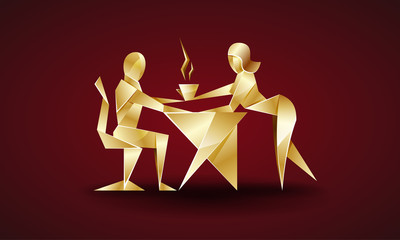 girl serves coffee to his boss. origami style