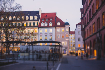 Beautiful vibrant multicolored downtown picture of street in Munich, Bayern, Bavaria, Germany,...
