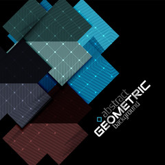 Colorful geometric shapes with texture on black. Modern futuristic abstract design template