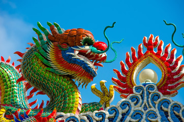 Fototapeta premium Dragon sculpture at chinese temple in Thailand