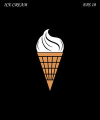 Ice cream icon with waffle on black background vector illustration
