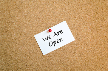 We are open sticky note text concept