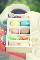 Colorful macaroons and a cup of tea