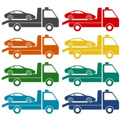 Car towing truck icons set