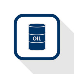 vector square dark blue icon oil barrel with long shadow - symbol of petroleum, petrol, fuel in flat design