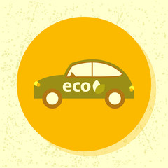 vector round icon eco car symbol of ecological transport in flat design on grunge paper background