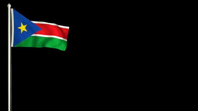 South Sudanese flag waving in the wind with PNG alpha channel for easy project implementation.