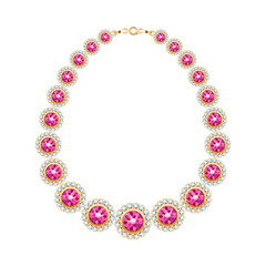 Fototapeta premium Gemstones chain golden metallic necklace or bracelet.
