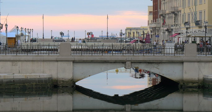 Trieste Italy Canal Bridge, Waterfront Architecture Historic Buildings Reflection Evening Light 4K