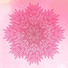 pink mandala, a circular pattern on a pink background, vector illustration - 101512134