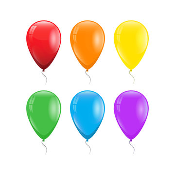 Set of 6 colors of rainbow balloons with threads