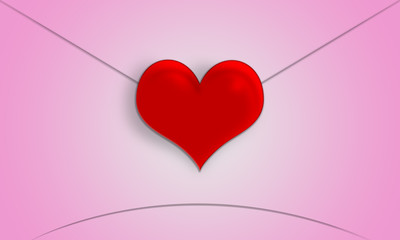 Red heart-shaped Valentine's Day love letter.