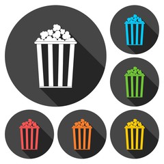 Popcorn simple icons set with long shadow
