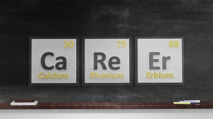 Periodic table of elements symbols used to form word Career, on blackboard