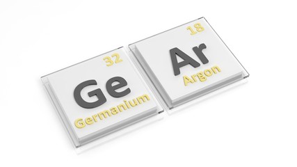 Periodic table of elements symbols used to form word Gear, isolated on white.