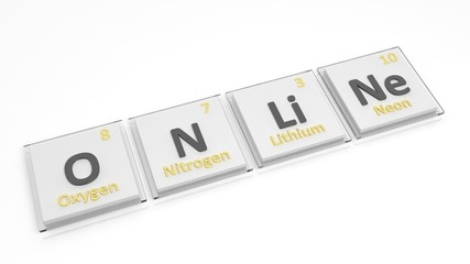 Periodic table of elements symbols used to form word Online, isolated on white.