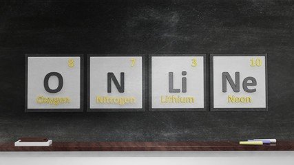Periodic table of elements symbols used to form word Online, on blackboard