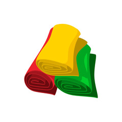 Rolls of colorful fabric cartoon icon 