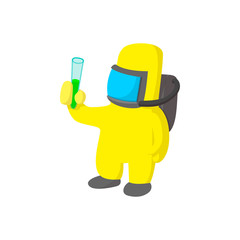 Scientist in protective suit cartoon icon 