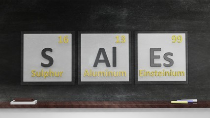 Periodic table of elements symbols used to form word Sales, on blackboard