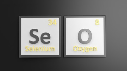 Periodic table of elements symbols used to form word SEO, isolated on black