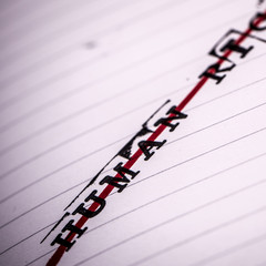 no human rights, strikethrough text on paper