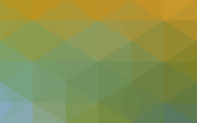 Multicolor green, yellow, orange polygonal design pattern, which consist of triangles and gradient in origami style.