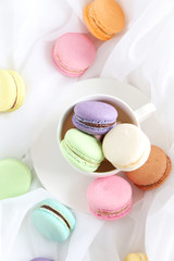 French colorful and tasty macarons, close up