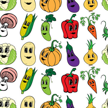 Set of 10 funny cartoon vegetables