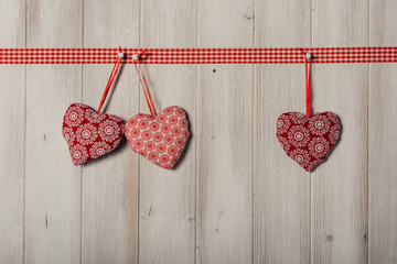 Hearts on vintage wood background, decorate valentine's day