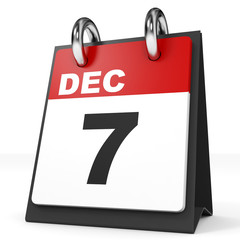 Calendar on white background. 7 December.