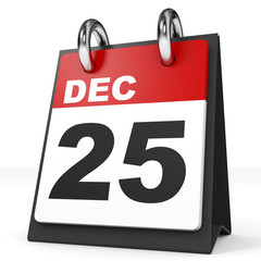 Calendar on white background. 25 December.