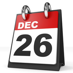 Calendar on white background. 26 December.