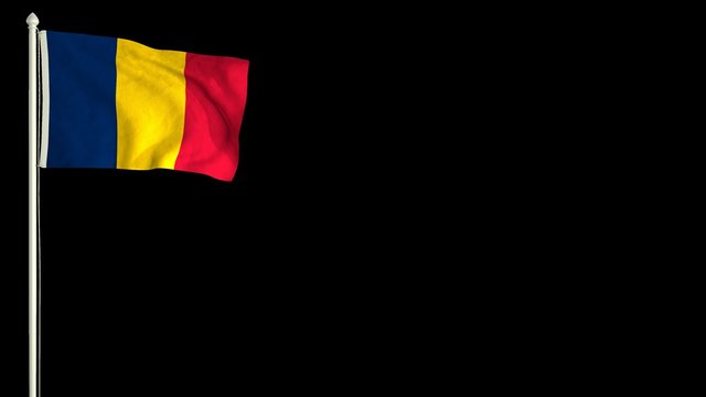 Chadian flag waving in the wind with PNG alpha channel for easy project implementation.