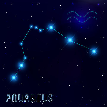 The Constellation Of Aquarius. Starry sky. Dark blue background