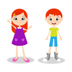 Vector illustration of happy young boy and girl with freckles