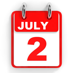 Fototapeta premium Calendar on white background. 2 July.