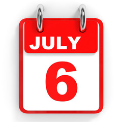 Calendar on white background. 6 July.